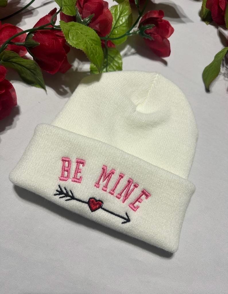 Be Mine Embroidered Beanie: Valentine's Day Knit Hat